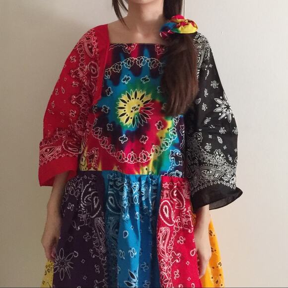 Handmade Rainbow Swirl Bandana Scrunchies. - Picture 7 of 8